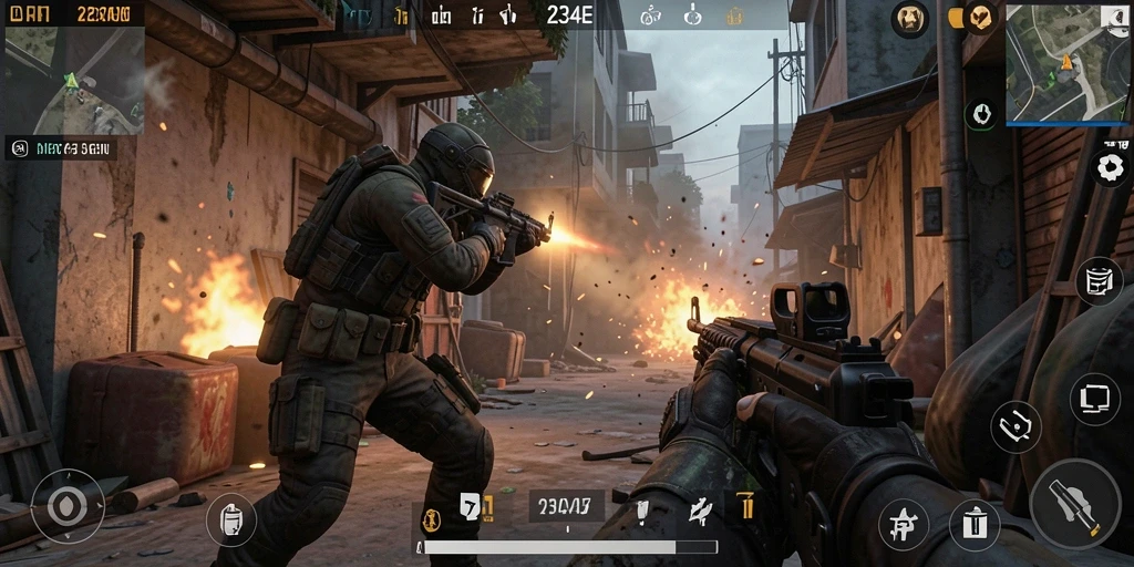 Screenshot gameplay menampilkan aksi seru dalam 234E.