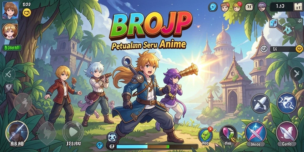 Screenshot utama BROJP menampilkan aksi seru dalam pertarungan karakter Anime.