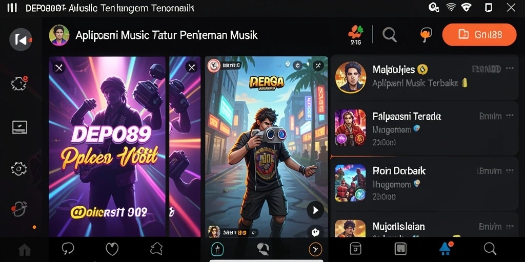 Tampilan utama DEPO89 dengan antarmuka musik yang menarik.