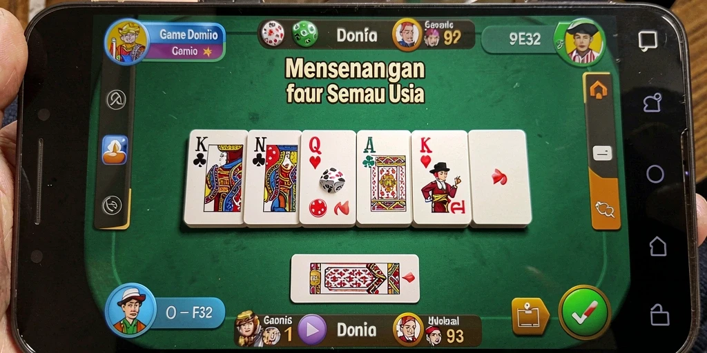 Screenshot utama F32 menampilkan pemain menikmati permainan domino dengan antarmuka menarik.