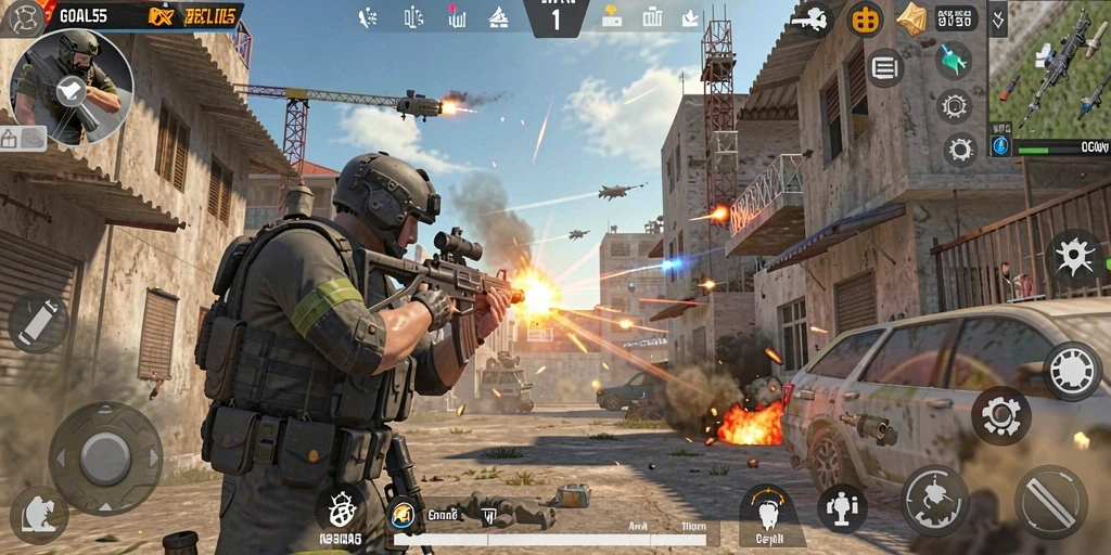 Tampilan gameplay menegangkan di medan tempur TPS.