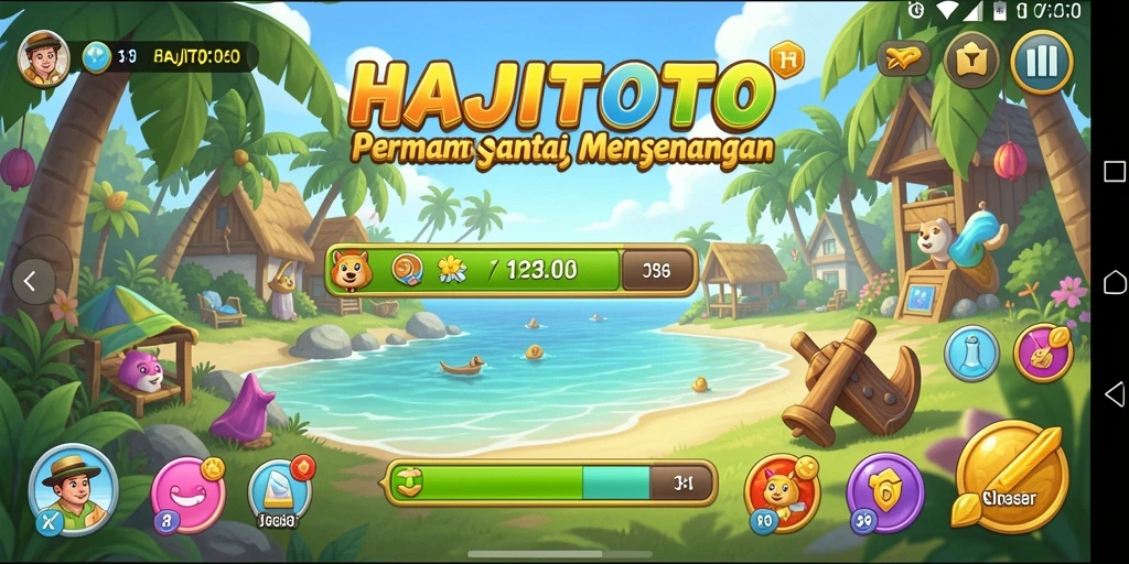 Tangkapan layar gameplay HAJITOTO yang ceria dan penuh warna.