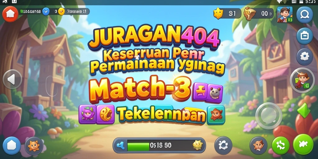 Tampilan gameplay seru di JURAGAN404 dengan tantangan Match-3.