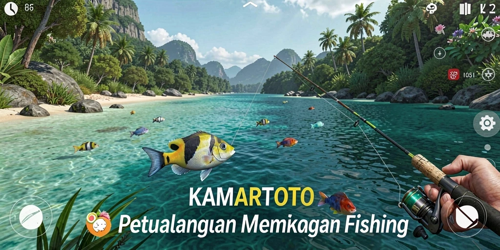Gameplay KAMARTOTO dengan suasana memancing yang realistis.