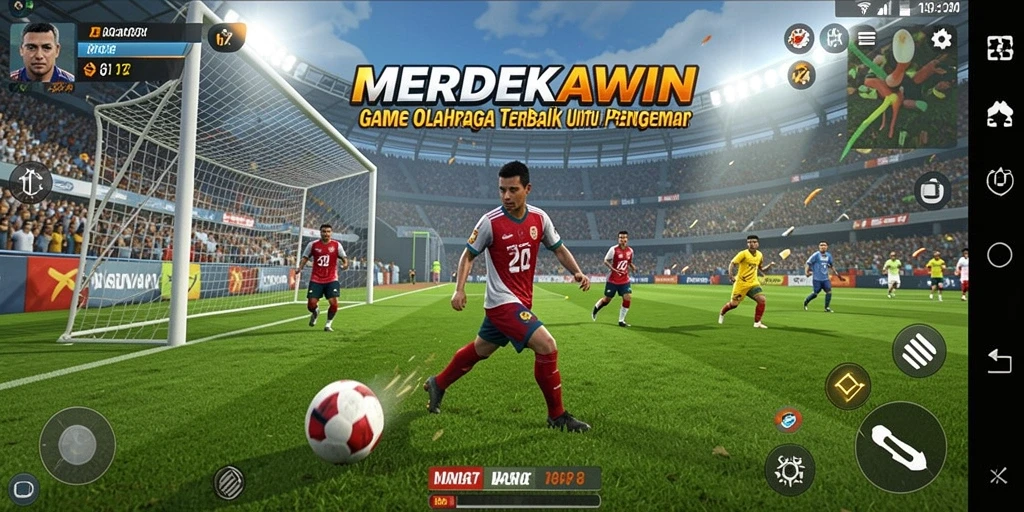 Screenshot gameplay MERDEKAWIN dengan aksi seru olahraga.