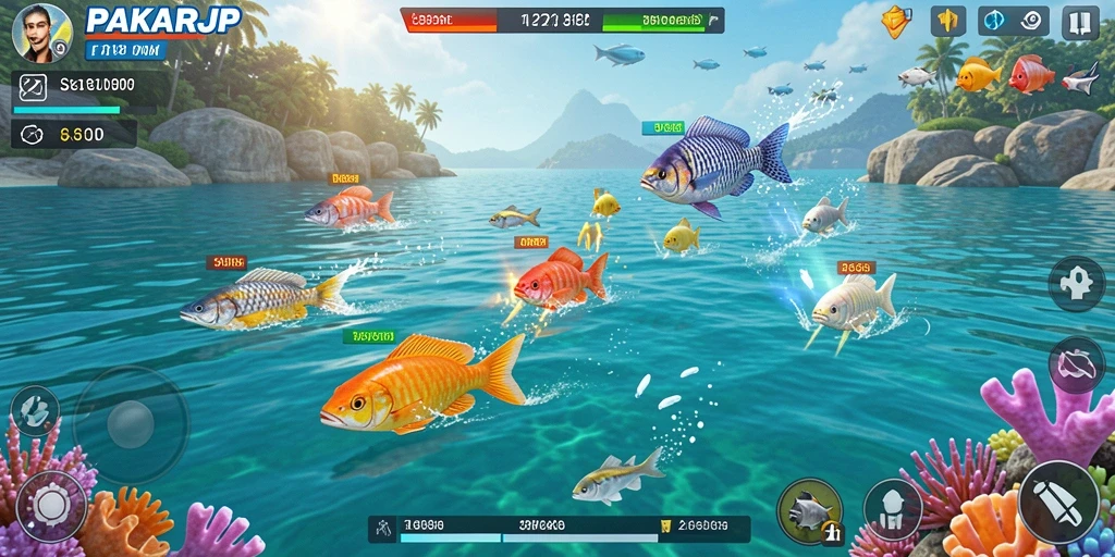 Tampilan gameplay PAKARJP yang seru saat menembak ikan.