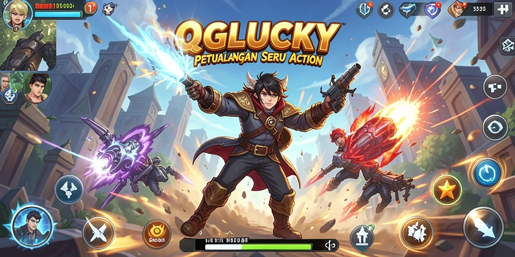 Tangkapan layar gameplay QGLUCKY menampilkan aksi seru dan pertarungan epik.