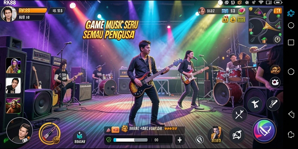 Screenshot RK88 menampilkan gameplay seru dengan lagu musik yang mengalun.
