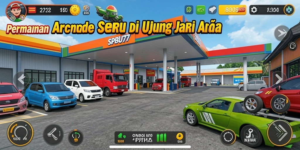 Tampilan gameplay SPBU77 yang menegangkan dan penuh warna.