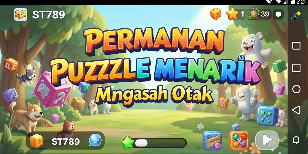 Screenshot gameplay ST789 dengan potongan teka-teki yang berwarna-warni.