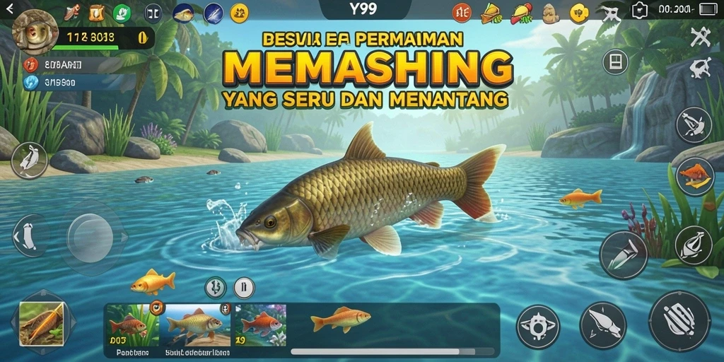 Tampilan gameplay Y89 yang menarik saat memancing berbagai jenis ikan.